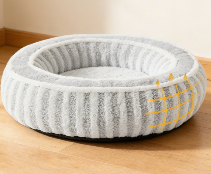 Pet Round Bed - Washable Non-Slip Soothing Sleep Dog Cat Bed