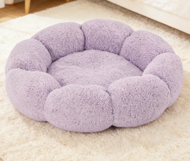 Flower Pet Round Bed - Fluffy Non-Slip Machine Washable Donut Dog Bed