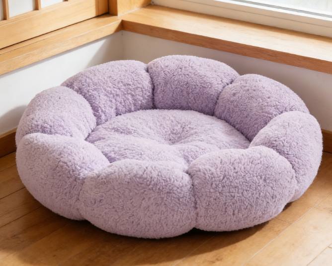 Flower Pet Round Bed - Fluffy Non-Slip Machine Washable Donut Dog Bed - Image 3