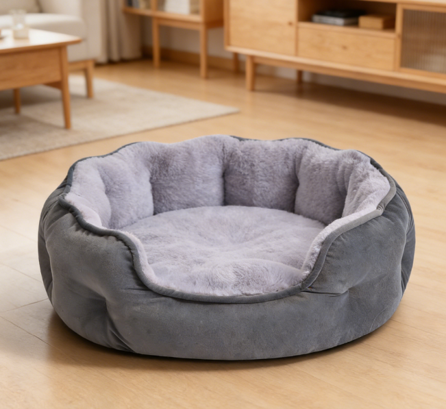 Basic Pet Round Bed - Washable Non-Slip Plush Round Dog Cat Bed