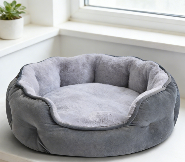 Basic Pet Round Bed - Washable Non-Slip Plush Round Dog Cat Bed - Image 2