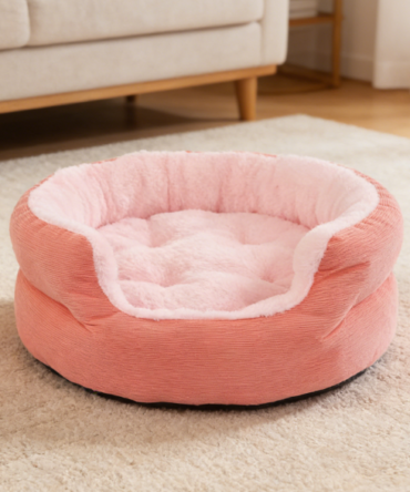 Pet Round Bed - Pink Round Washable Puppy Bed