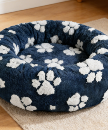 Paw Print Pet Round Bed - Removable Washable Non-Slip 3D Texture Donut Bed