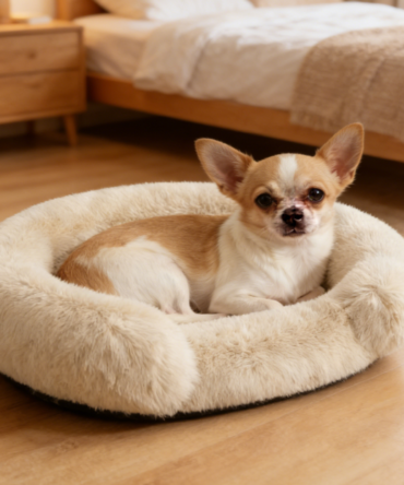 Round Pet Bed - Fluffy, Washable Round Cat and Dog Bed