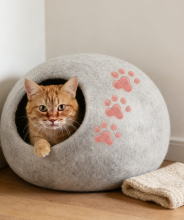 Merino Wool Insulated Plush Pet Bed - Foldable Warm Cat Cave