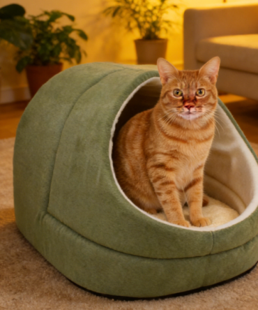 Four-in-One Self-Heating Plush Pet Bed - Pet Hideaway Sleeping Cat Cave