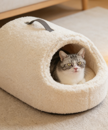 Portable Insulated Plush Pet Bed - Foldable Travel Cat Bed Cradle