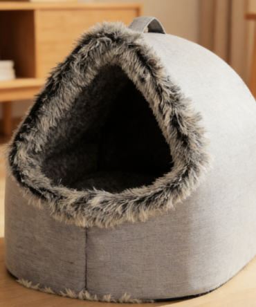 Plush Pet Bed - Foldable Cave Pet Bed