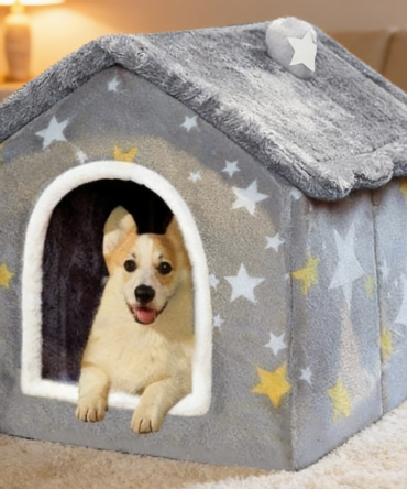 Foldable Insulated Plush Pet Bed - Cat and Dog Cave Bed with Cushion