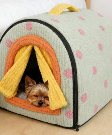 Two-in-One Enclosed Insulated Plush Pet Bed - Tent Pet Bed with Curtain