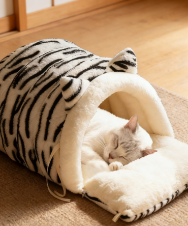 Washable Insulated Plush Pet Bed - Non-Slip Semi-Enclosed Pet Bed