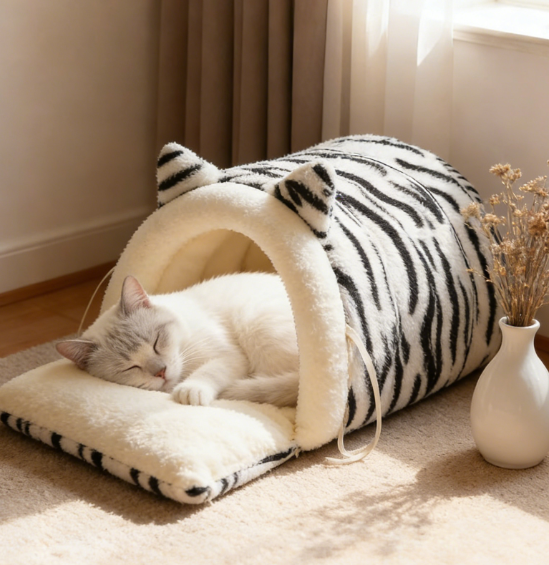 Washable Insulated Plush Pet Bed - Non-Slip Semi-Enclosed Pet Bed - Image 2