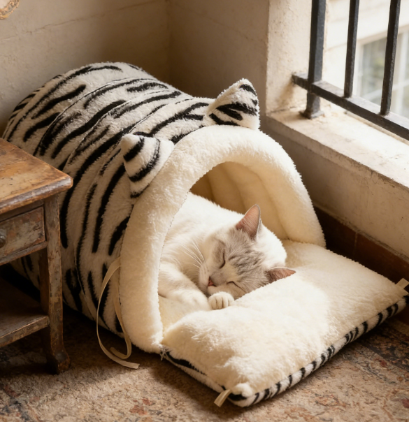 Washable Insulated Plush Pet Bed - Non-Slip Semi-Enclosed Pet Bed - Image 3