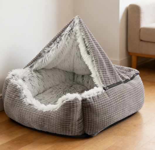 Cave-Style Insulated Plush Pet Bed - Covered Blanket Orthopedic Pet Bed