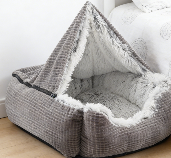 Cave-Style Insulated Plush Pet Bed - Covered Blanket Orthopedic Pet Bed - Image 2
