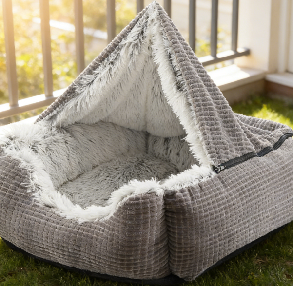 Cave-Style Insulated Plush Pet Bed - Covered Blanket Orthopedic Pet Bed - Image 3