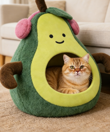 Avocado Shaped Insulated Plush Pet Bed - Washable Pet Cave Bed